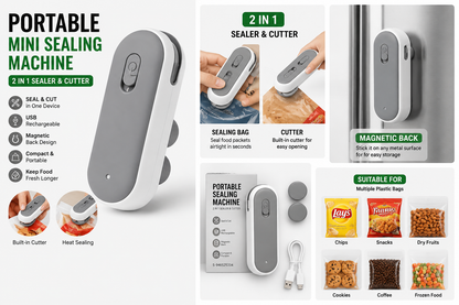 Portable Mini Bag Sealing Machine USB Rechargeable with Cutter