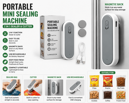 Portable Mini Bag Sealing Machine USB Rechargeable with Cutter